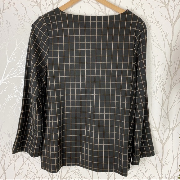 J. JILL Ponte Knit Black Tan Windowpane Grid Boat Neck Tunic Top Medium - Picture 3 of 12